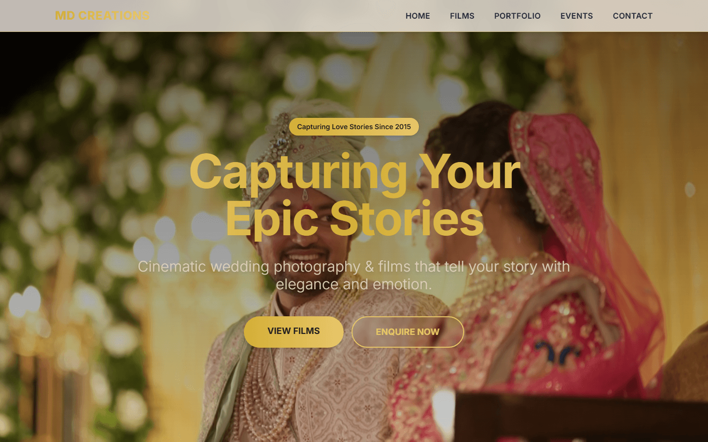 MD Creations wedding films homepage